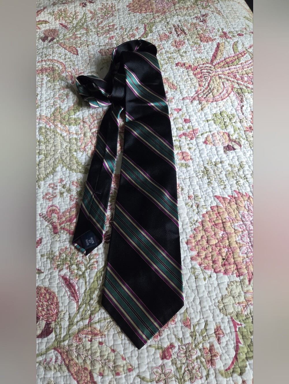 Vtg Polo Ralph Lauren Silk USA Classic Striped Men’s Tie with Green and Purple